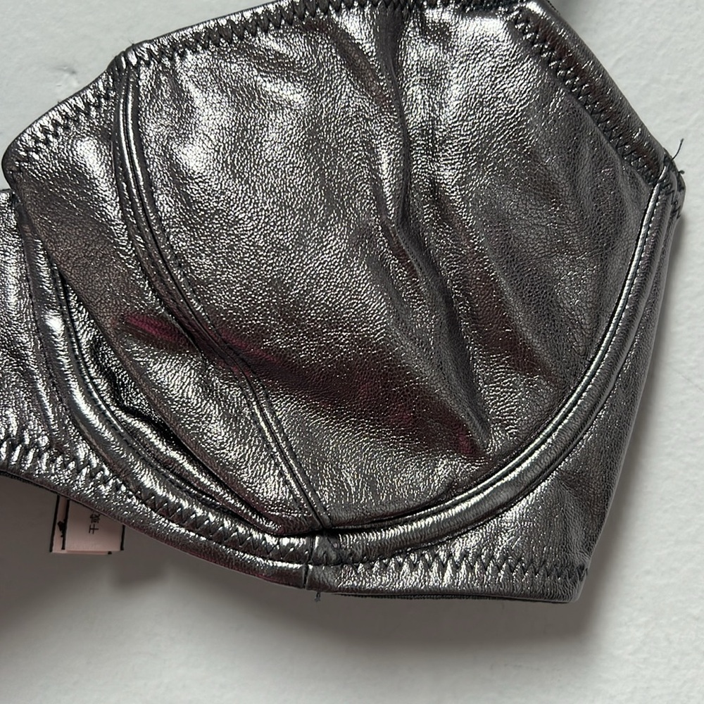 VICTORIA SECRET DREAM ANGEL SILVER LEATHER BRA SIZE 34C - Picture 3 of 6